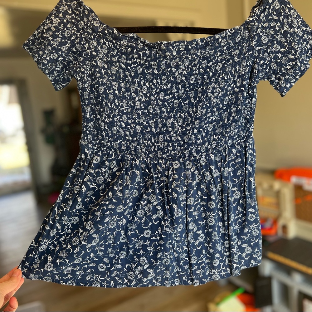 Old Navy Blue Floral Smocked Top